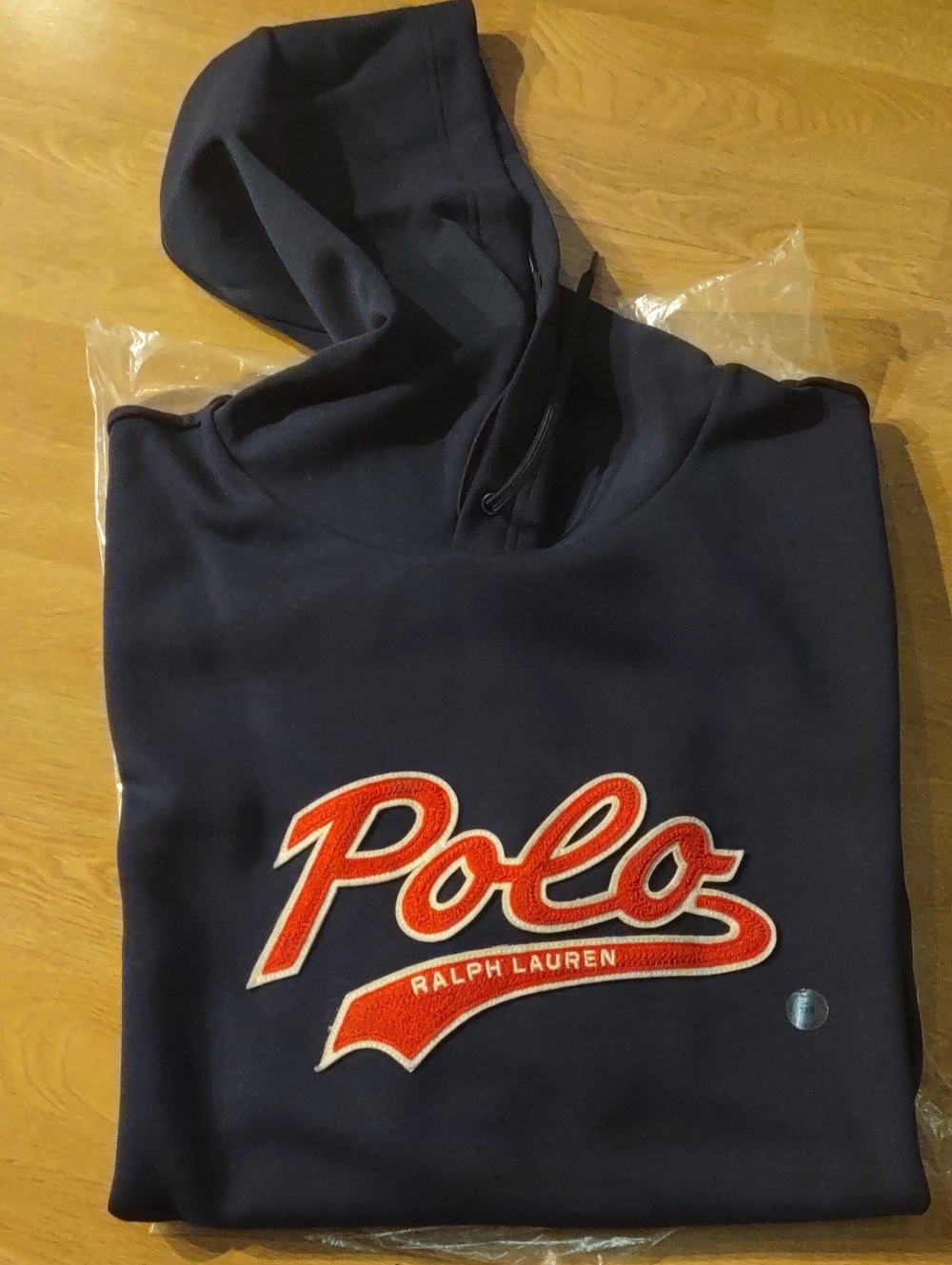 Ralph Lauren Navy Crewneck Hoodie with Red Script Logo